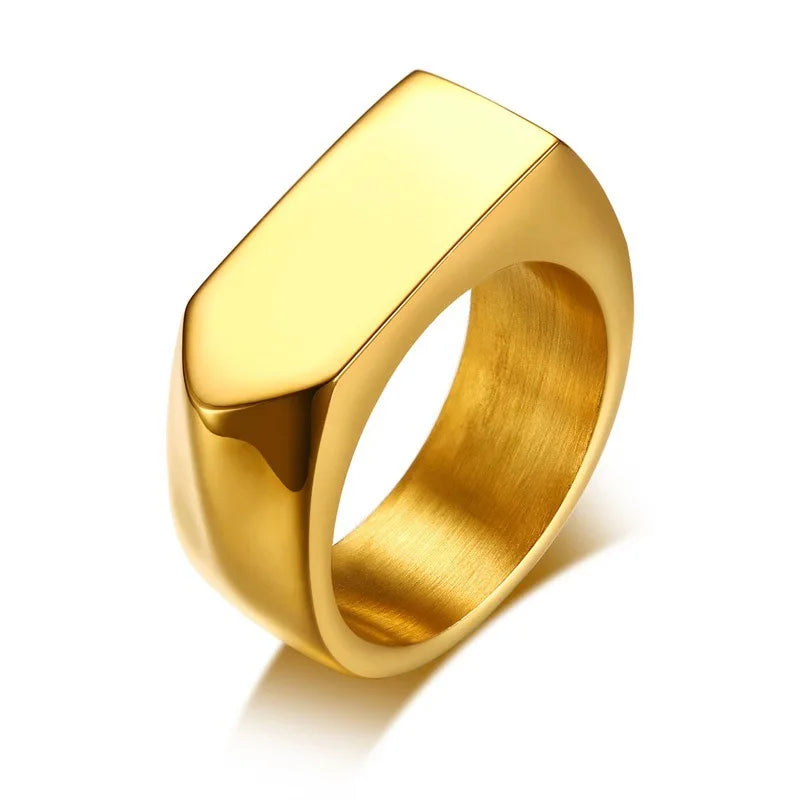 Mens Titanium Stainless Steel Mean Rectangle Signet Finger Ring Jewelry Rings Punk