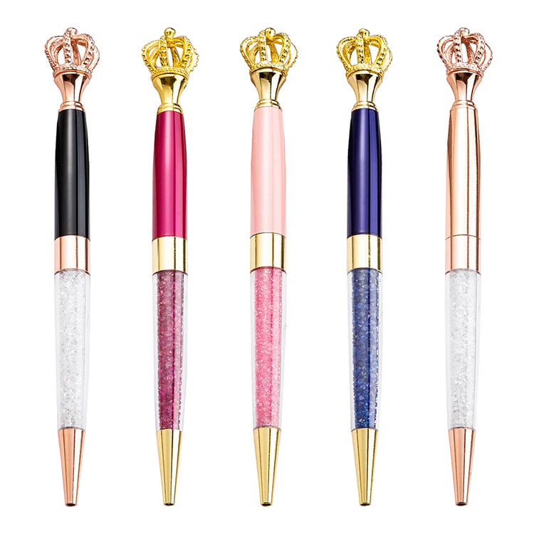 Custom Logo Crystal Crown Ball Pen Novel New Design Metal Sports Body 1.0mm Writing Width Promotional Pen