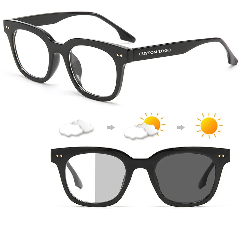 Oversized Square Anti Blue Light Blocking Glasses Photochromic Myopia Prescription Eyeglasses Frames for Men Women