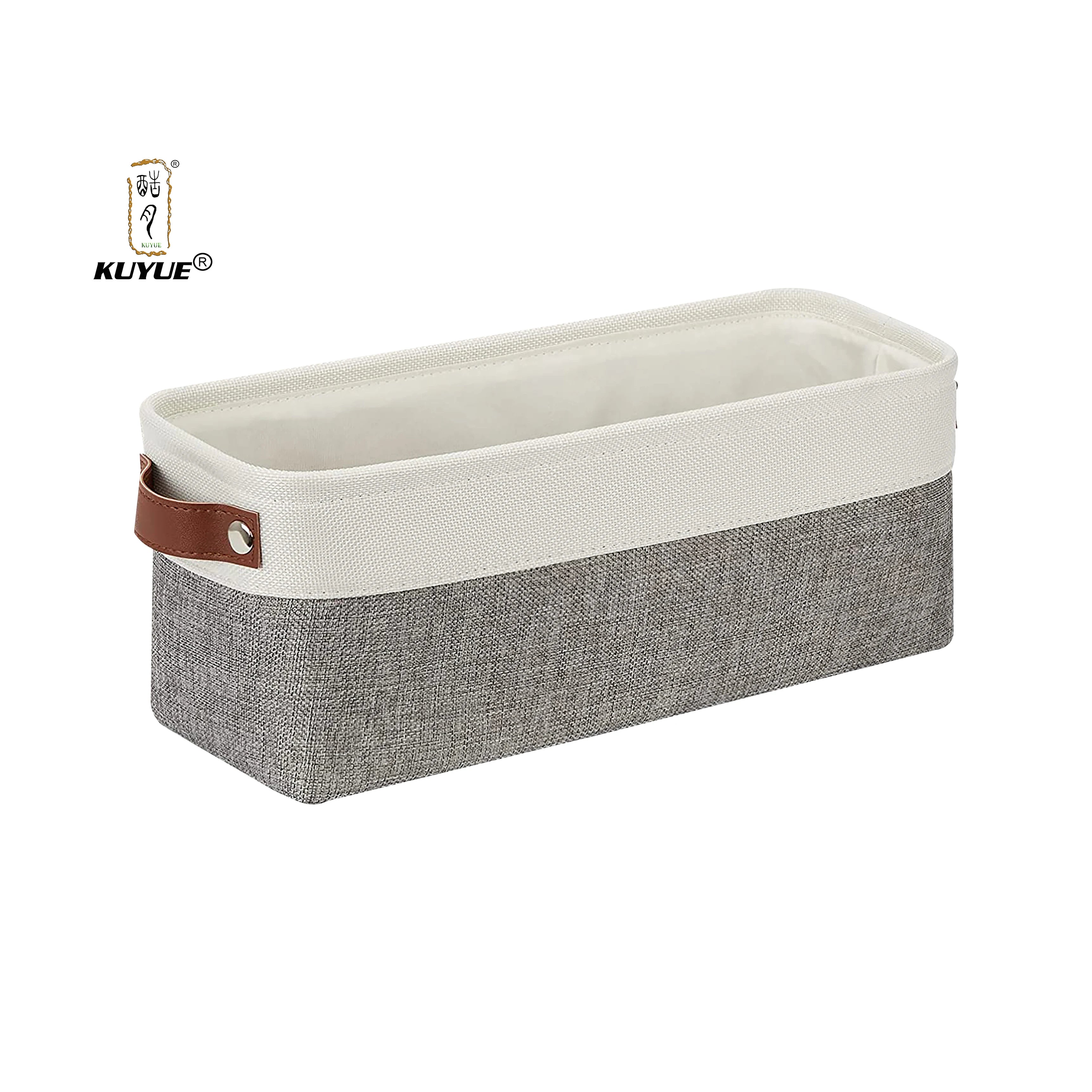 KUYUE 2-Pack Soft Cotton Linen Bathroom Storage Baskets Foldable and Functional Design; for Home or Office Use and Gifts