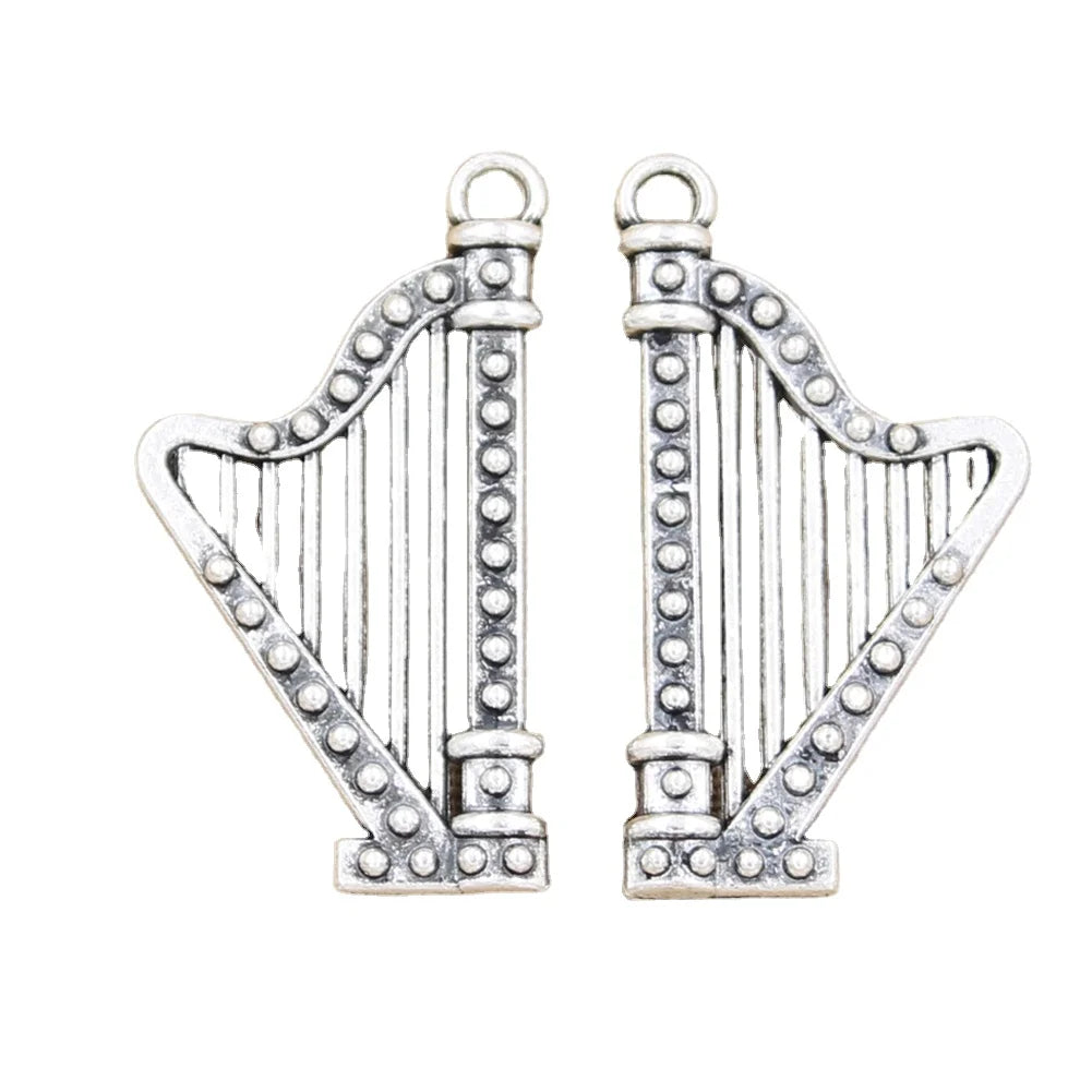 Charms Harp Musical 40x21mm Tibetan Silver Color Pendants Antique Jewelry Making DIY Handmade Craft