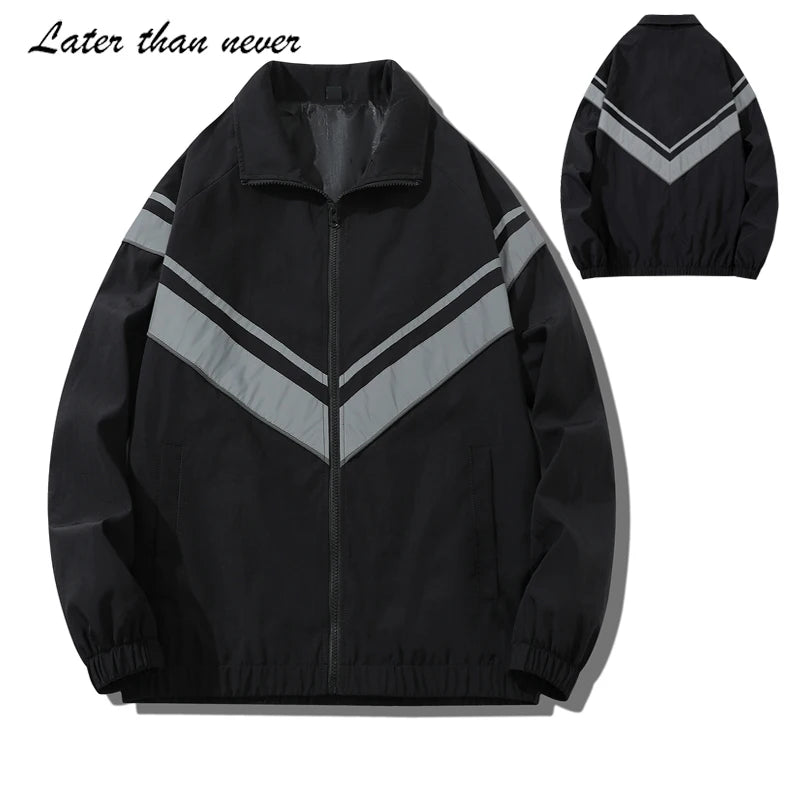 Lightweight Anti-Pilling Soft Men's Coach Jacket Stand Collar Reflective Patchwork Outdoor Windbreaker Chaqueta Para Hom