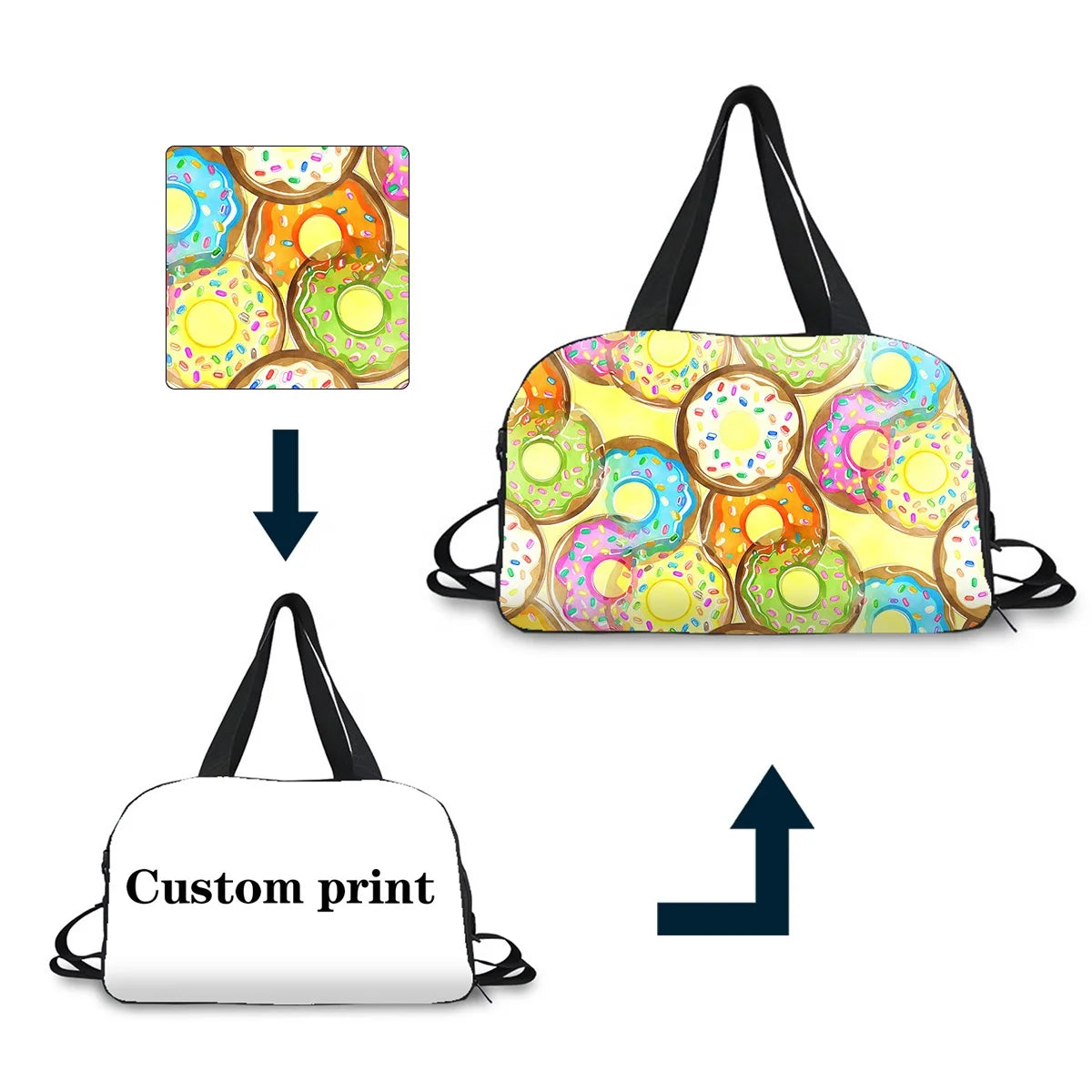 Designer Custom Print Canvas Waterproof Duffle Bag for Girls Fashion Sport Gym Travel Bag with Large Capacity Many Compartments