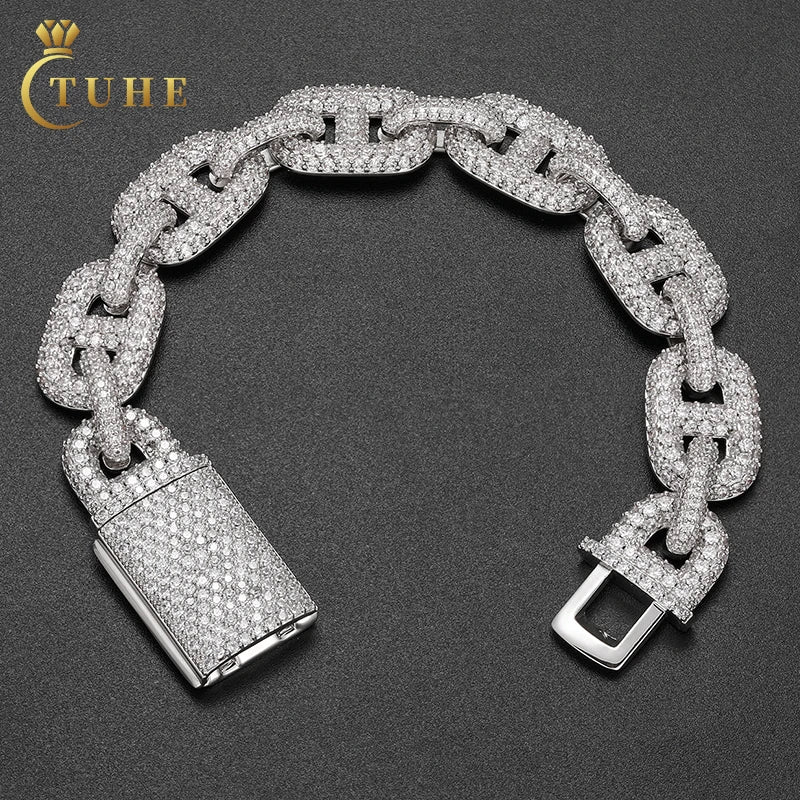 Factory Price Punk Style Men's Jewelry Luxury Anklet 14mm Full Pave 5A CZ Stone Iced Out Cuban Link Chain Bracelet