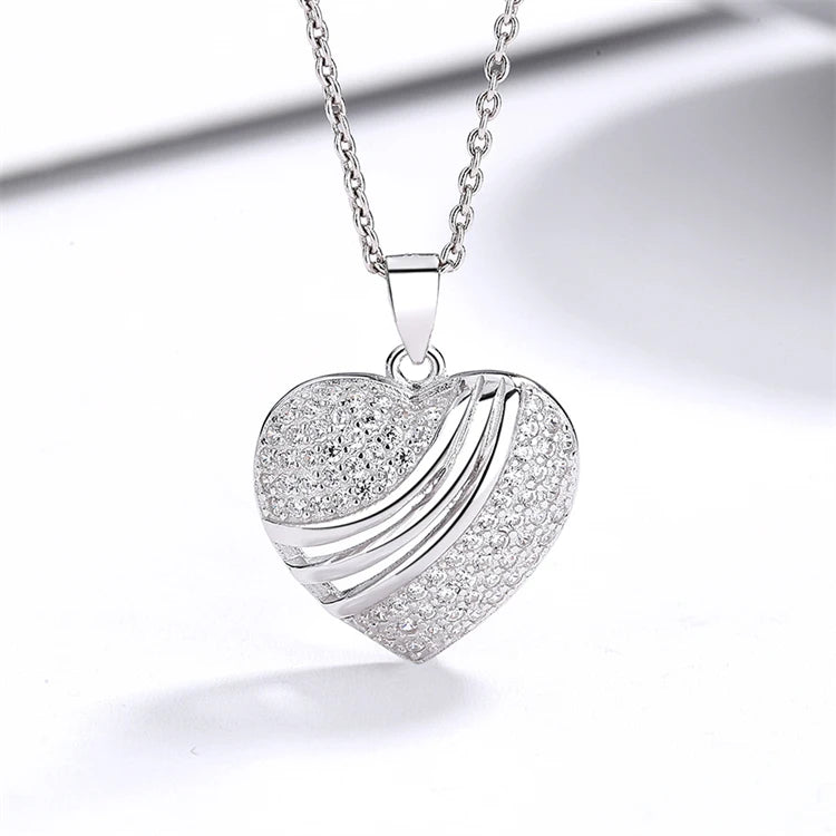 Fashion 925 Sterling Silver CZ Diamond Heart Shaped Women Fashion Necklace