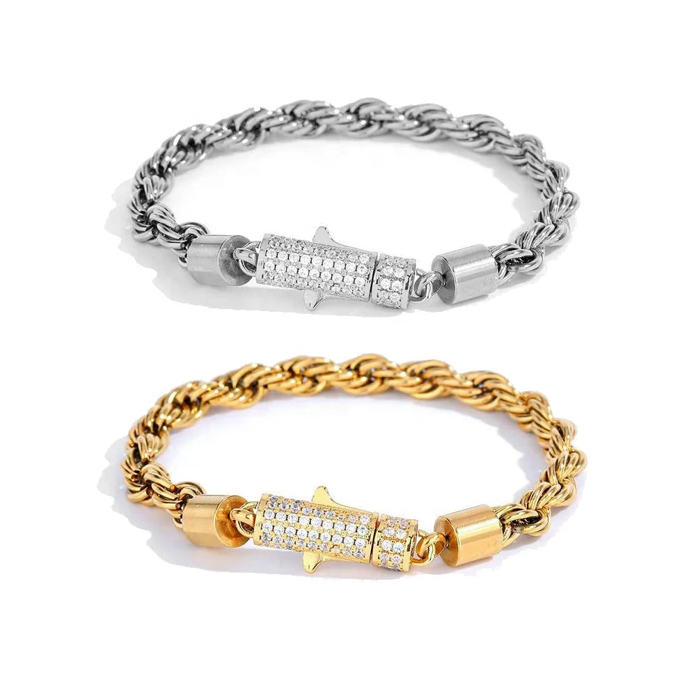Wholesale Custom 18K Gold Plated Stainless Steel Bracelet 6mm Thick Twisted  Punk Style Waterproof Jewelry for Women