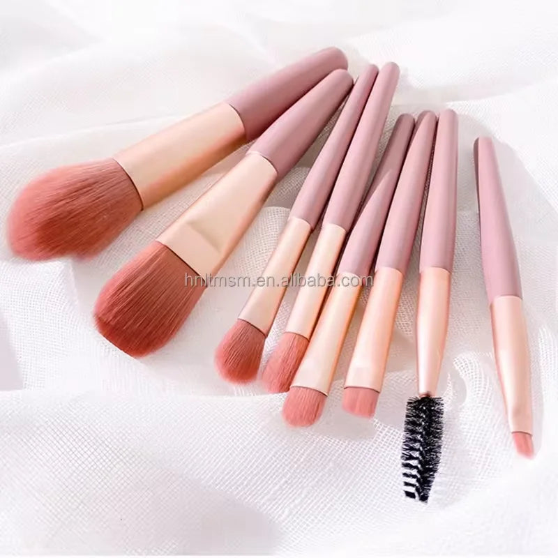 Wholesale 8PCS Mini Makeup Brush Set Plastic Handle Super Soft Artificial Fiber Blush Brush Foundation Brush Kit