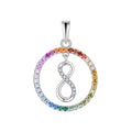 YILUN Rhodium Plated Infinity Symbol Pendant Rainbow CZ Stones Round 925 Sterling Silver Pendant for Birthdays and Anniversaries