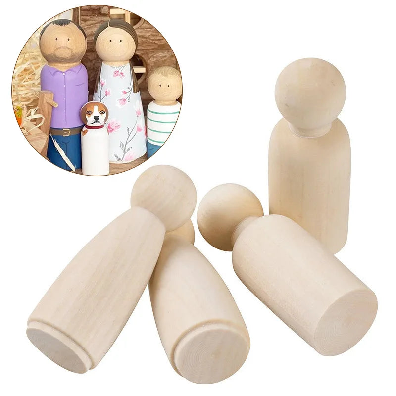 DIY Children's Painted Wooden Figures 75MM Natural Wood Color Small Wooden Figures Creative Graffiti Wooden Doll Toys MegaBDM