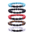 Natural Gemstone CZ Cube Metal Beaded Stretch Bracelet Eye Charms Pendant 8mm Stone Protection Healing Crystal Stretch Beaded