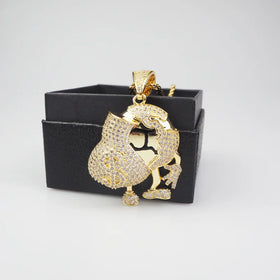 M Chocolate Beans Hold Money Bag Pendant Hip Hop Necklace Copper Jewelry European and American Hip Hop Zircon Lovers