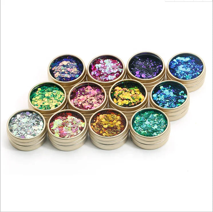 12 Color Ins Nail Art Flashing Net Red Chameleon Big Sequin Patch Glitter Powder Nail Decoration