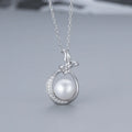 Hainon Women S925 Sterling Silver Pearl Crystal Pendant Necklace Jewelry