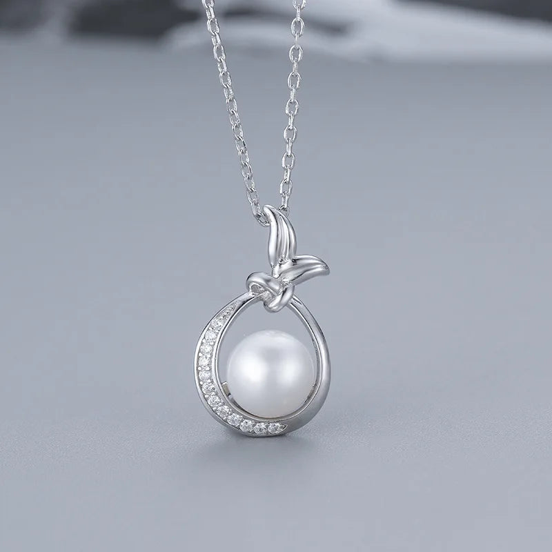 Hainon Women S925 Sterling Silver Pearl Crystal Pendant Necklace Jewelry