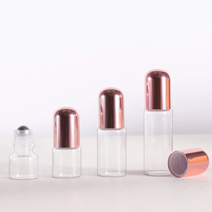 In Stock 1ml 2ml 3ml 5ml clear Glass Roll on Bottle With Rose Gold Lid for Lip Oil/perfume MegaBDM