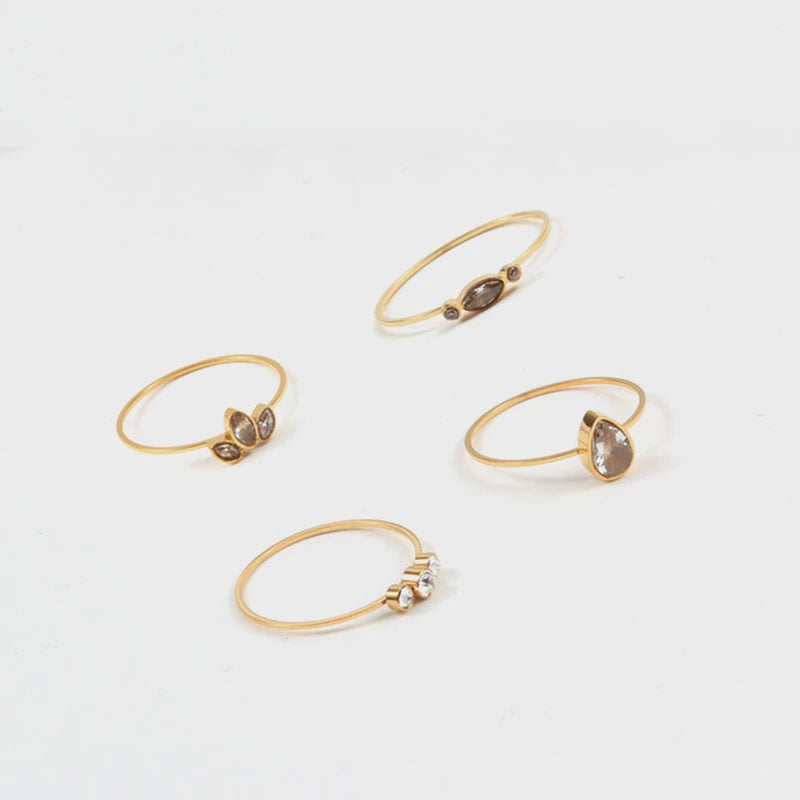 Wholesale Stainless Steel Tarnish Free Gold Thin Stacking butterfly Water Drop Zircon Rings Women