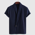 Men's Vintage Short Sleeve Cotton Linen Tops Button Down Regular Fit  Shirts
