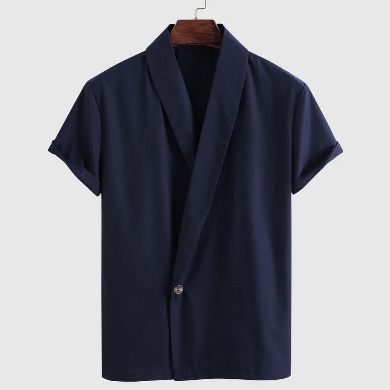 Men's Vintage Short Sleeve Cotton Linen Tops Button Down Regular Fit  Shirts