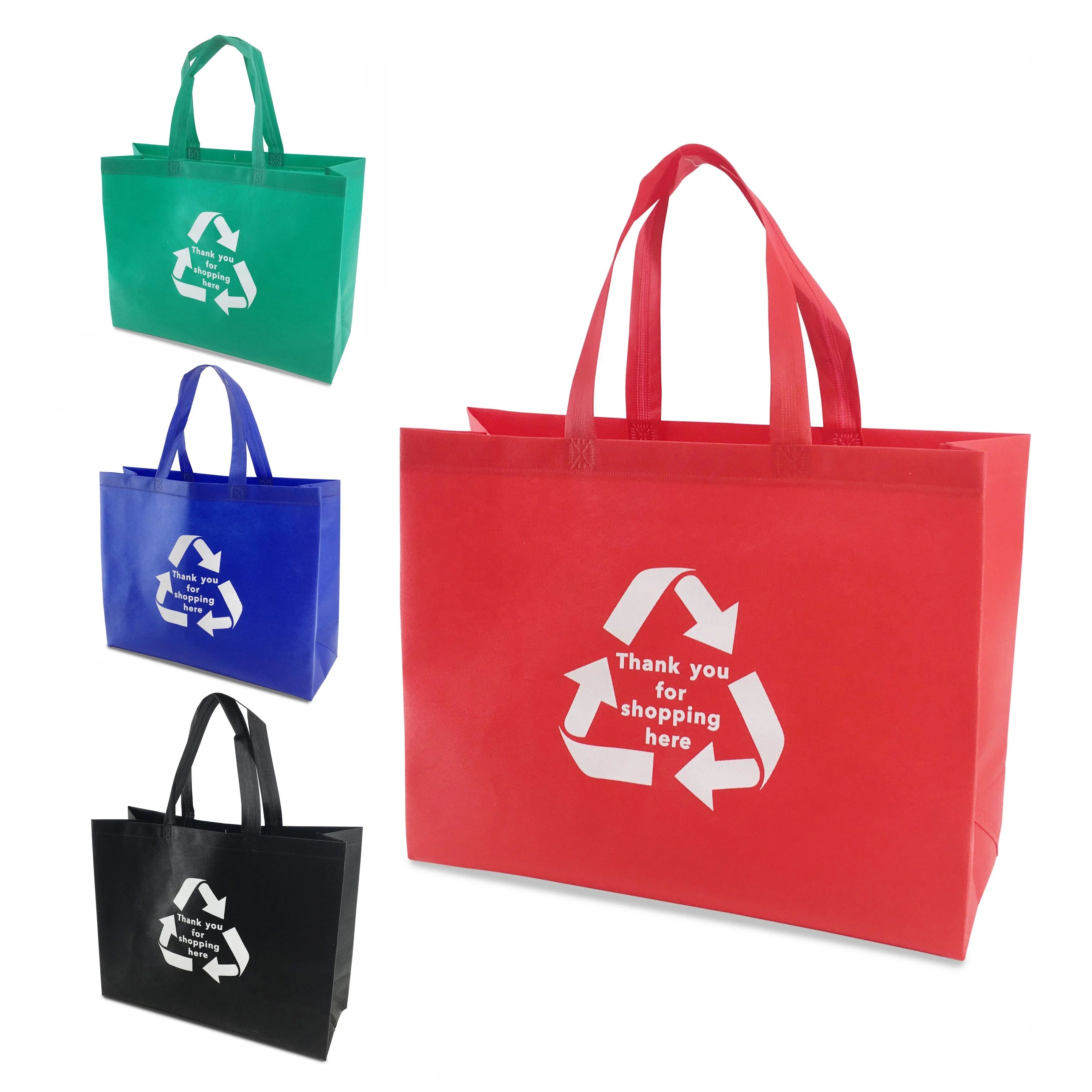 Eco-friendly Reusable Ultrasonic Non-Woven Large Storage Bag Recycled Logo Printed in Supermarket Charcoal Letter Pattern Style