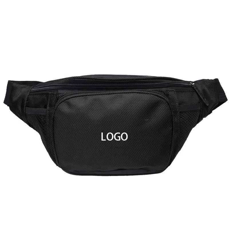 Custom Fashion Travel Casual Fanny Packs Print Designer Fitness Hip Belt Pouch Bum Black Waist Bag