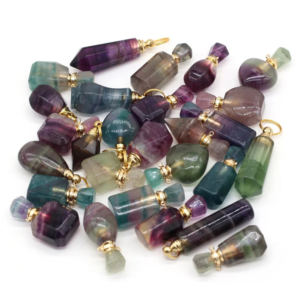 Hongzhuo Wholesale fluorite wishing bottle pendant perfume bottle natural healing crystal