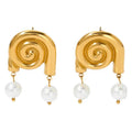 New Summer Ocean Style Stainless Steel Women Jewelry 18k Gold Plated Conch Shaped Pearl Pendant Earrings YF6358