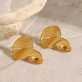 18k Gold Stainless Steel Ribbed Stud Earrings Lightweight Vintage Jewelry