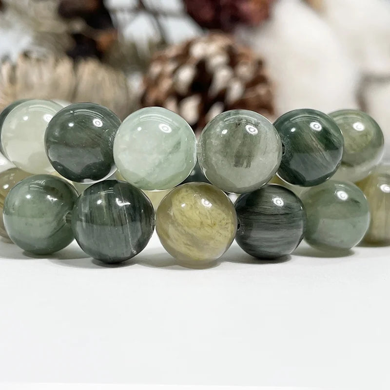 Wholesale Natural Green Rutilated Gemstone Loose Beads 4mm 6mm 8mm 10mm 12mm 14mm