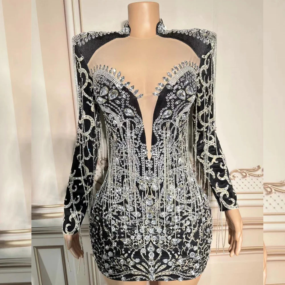 2023 New Arrivals Boutique Crystal Tassel Wedding Evening Dresses Women Birthday Party Bodycon Dress Sexy Mini Club Prom Dress