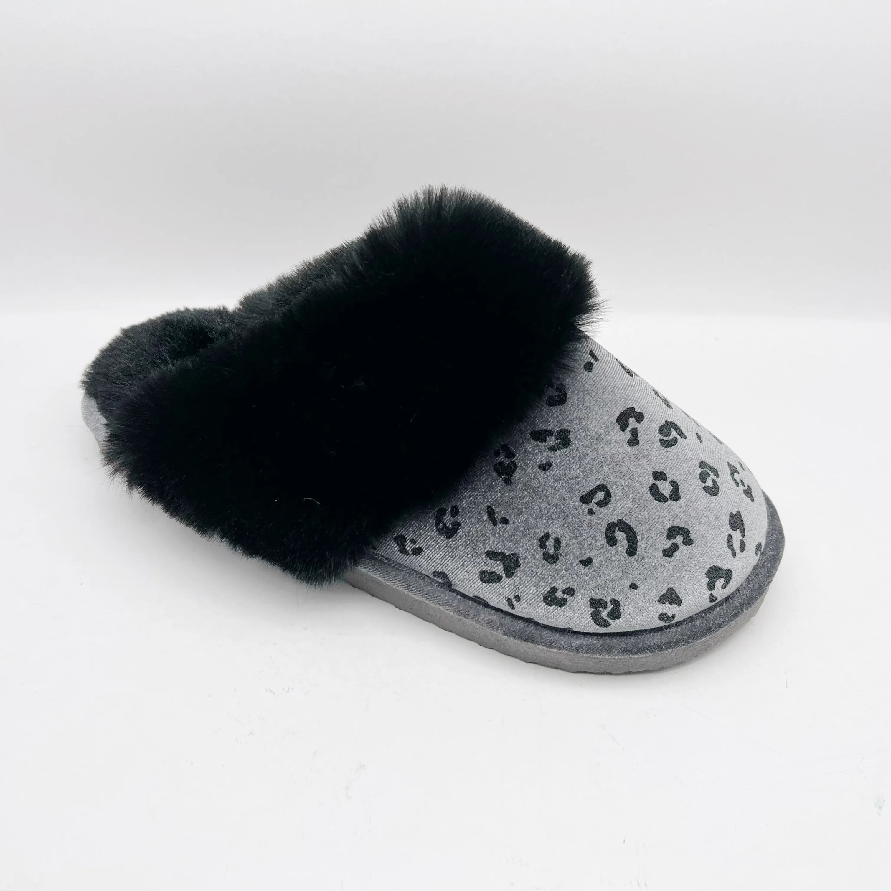 Velour Upper Soft Feeling  Soft Fur Collar Warm Slipper  Ladies Fashion House Slipper Womens Winter Comfortable  Home Slipper