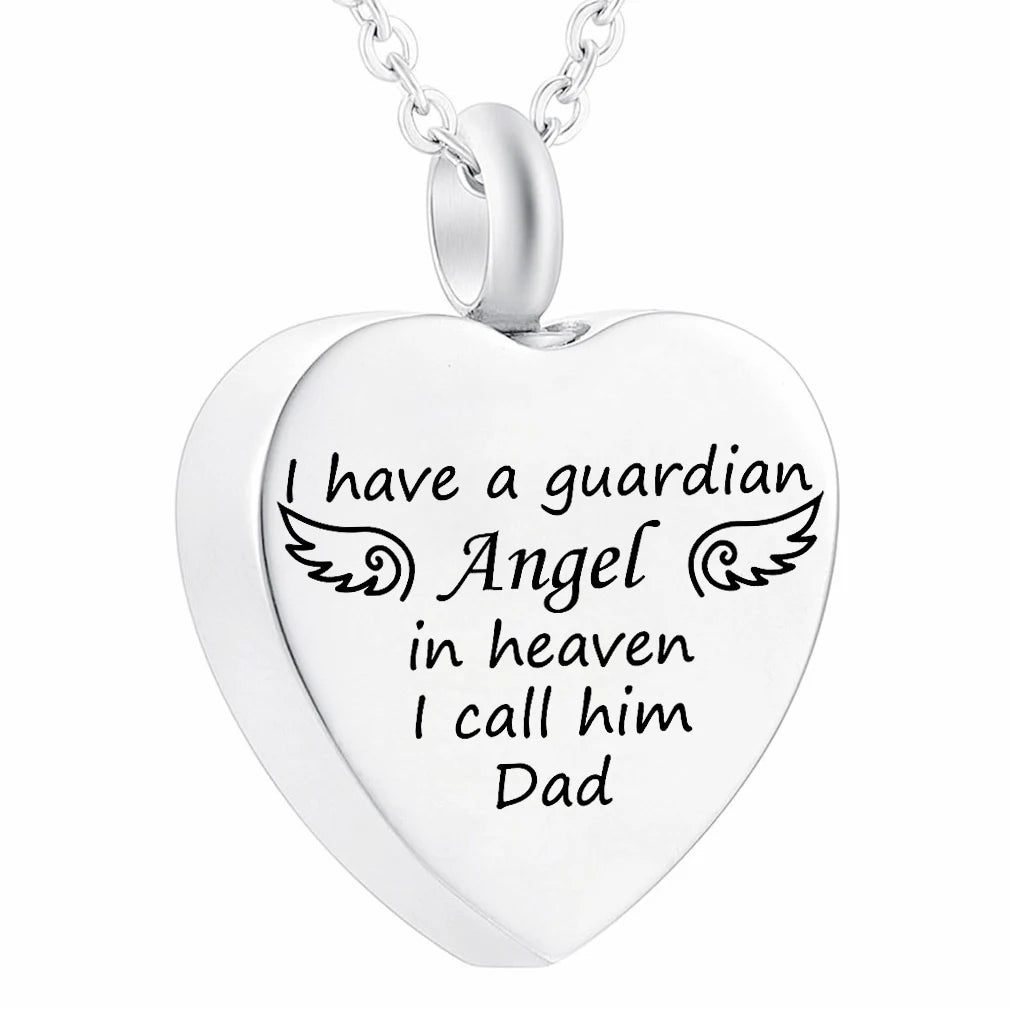 Cremation Pendant Jewelry Heart Shaped Stainless Steel Urn Necklace I Have a Guardian Angel in Heaven I Call Her Grandma