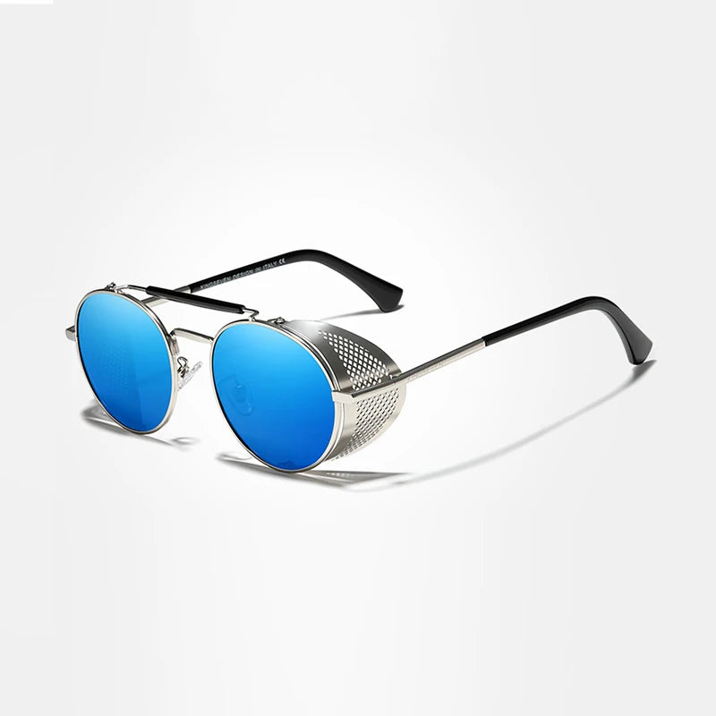 For Retro Polarized Steampunk Round Sunglasses for Men Women Vintage Travel Eyewear Full Rim Polycarbonate Lenses N7550