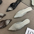 New Fashion Women Shoes Summer Short Heel Diamond Slippers Outdoor Pointed Toe Ladies Half Sandals Women's Slide Sandal Shoes