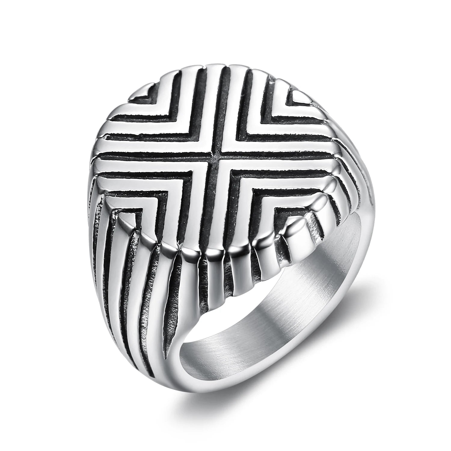 New Design Stainless Steel Men's Ring Fashionable Temperament Designer Stripe Geometric Stainless Steel Ring