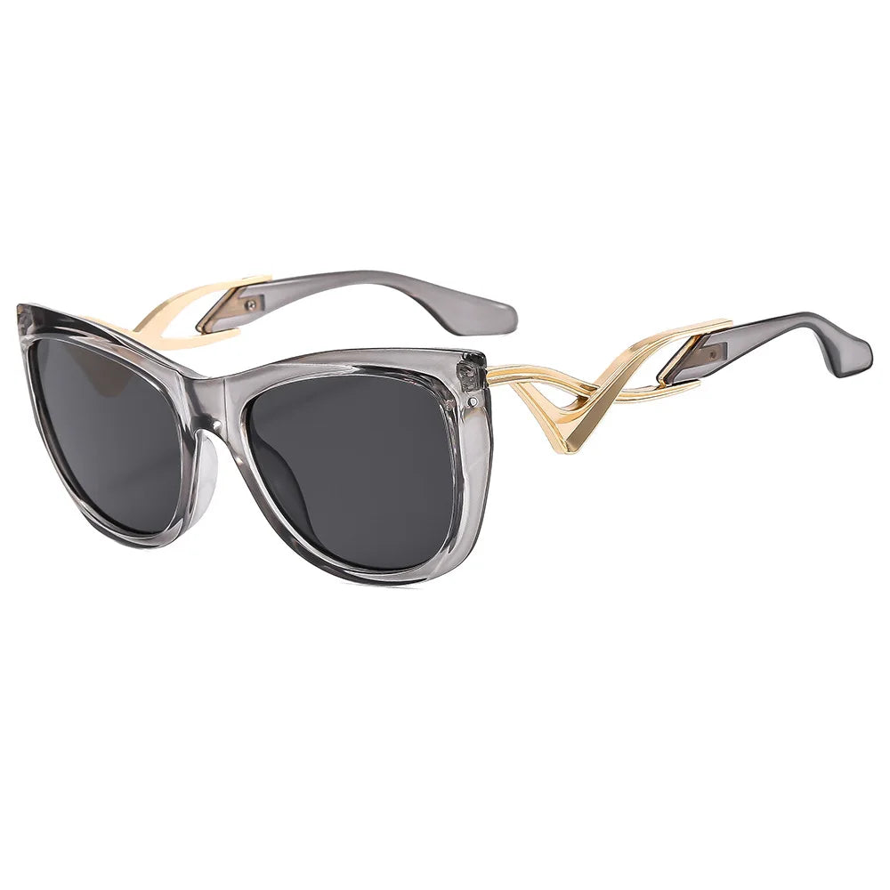 Special Women Oversized Square Plastic Metal Frame Cat Eye Shades Irregular Curved Temple UV400 Protection Sunglasses