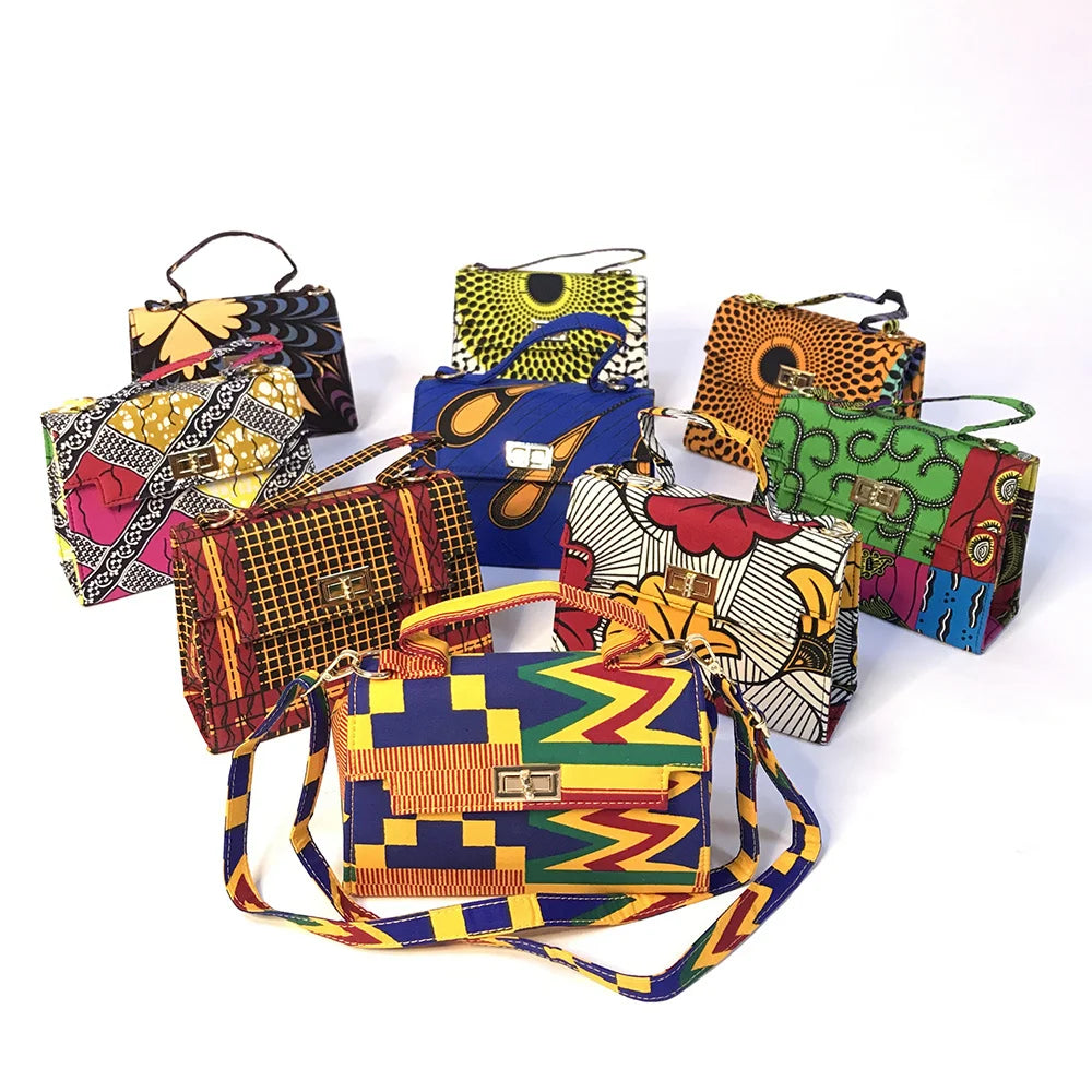 2021 Fashion African Fabric Wax Print Handbag Crossbody Shoulder Purse New Design Wax Fabric Hand Bags Women