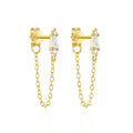Fashion Jewelry 925 Sterling Silver Earrings Geometric Diamond Zircon Chain Tassel 18K Gold Plated Stud Earrings for Women