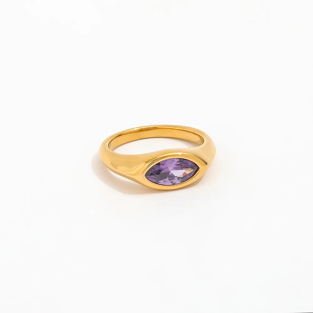 Fenny 18K Gold Plated Designer Stylish Rainbow Eye-shaped Zirconia Ring Trendy for Women Stainless Steel Wholesale Jewelry