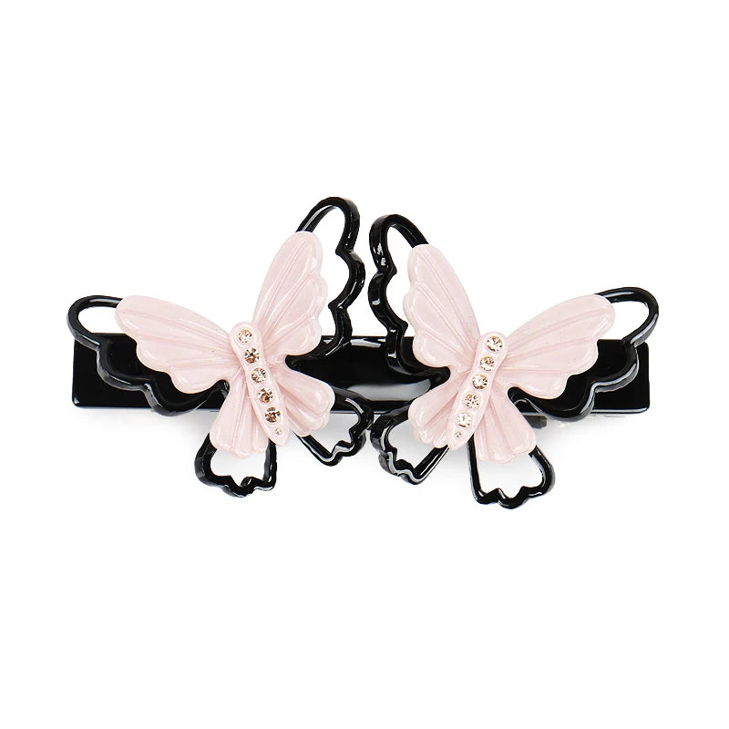Elegant Double Butterfly Hair Barrette Clips Cellulose Acetate Rhinestone Bowknot Hair Barrettes