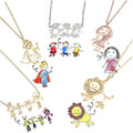 18K Gold Plated Carton Character Pendant Necklace for Kids Trendy Animal Style Pearl Stainless Steel Link Chain Family Drawing