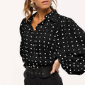 Women White Shirts 2024 Spring Autumn  Dot Fashion Blouses Button Loose Long Lantern Sleeve Lapel Elegant Office Tops Femme