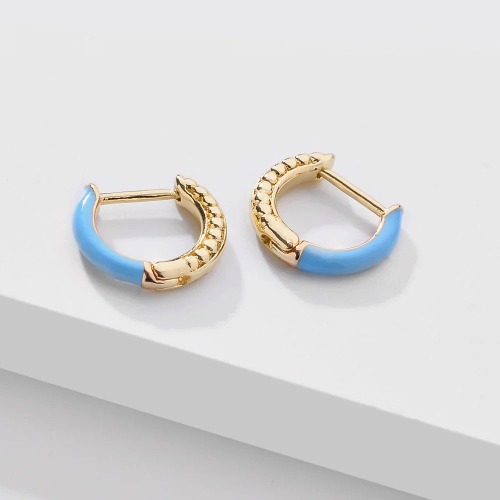 Custom Fashion Colorful Gold Plated Hollow Round Huggie Hoop Colorful Enamel Earrings