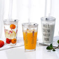 Custom Glass Tumbler Juice Milk Drink Coffee Measuring Cup Water Bubble Tea Boba Cups and Lids and Straw