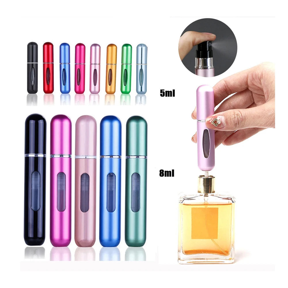 Empty 5ml & 8ml Pocket Aluminum Perfume Atomizer Spray Bottle Refillable Customized Color for Essential Oil & Lotion