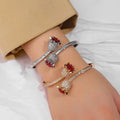 Creative Design Gold Plating Micro Pave Cz Safety Pin Bangle Geometric Cubic Zirconia Pink Open Flower Bangle