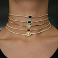 Luxury Shiny Rhinestone Iced Crystal Square Choker Necklace Rainbow CZ Tennis Chain for Parties Gold Plated Brass Jewelry Trendy