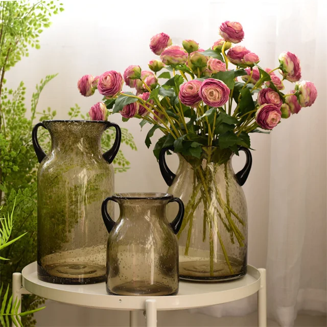Modern Home Decoration Dutch Chrysanthemum Simulation Vase Glass Top Table for Wedding Living & Dining Room