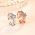 3 in 1 Love Heart Four-Leaf Lucky Clover CZ Crystal Combination Open Rings for Women Bridal Wedding Engagement Jewelry Gifts
