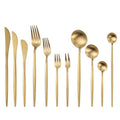 Hot Gold Matte Stainless Steel Cutlery Set Disposable Wedding Flatware Including Spoon Fork Knife-Golden Silverware