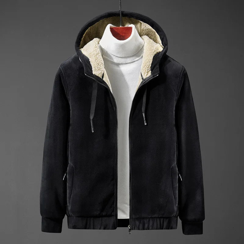Polyester / Cotton Cardigan Zipper-Up Plus Size Men's Autumn Solid Thickened Fleece Lined Sports Sweatshirt Hoodie Jacket